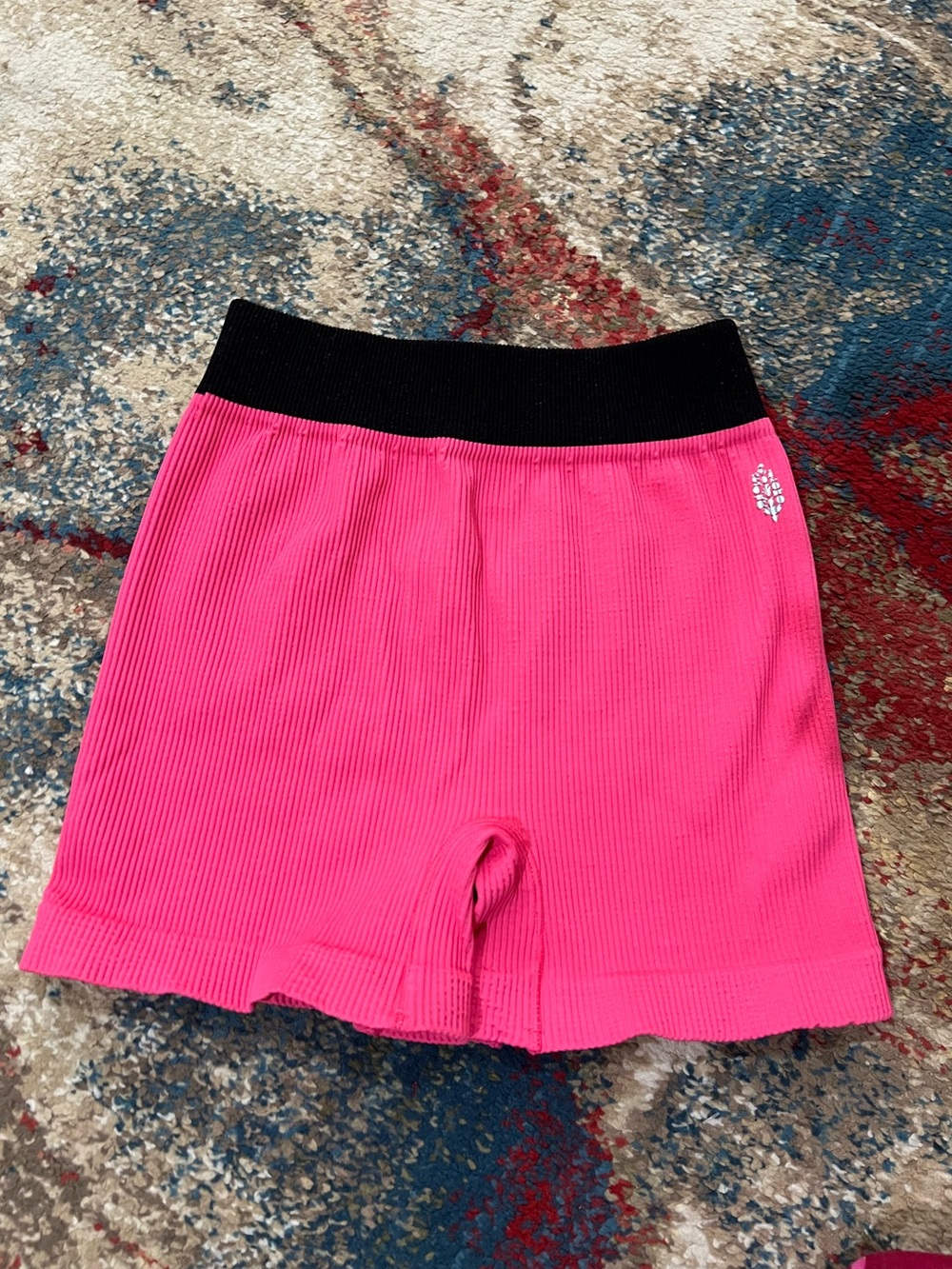 FP Movement Hot Pink Ribbed Bike Shorts with Black Waistband